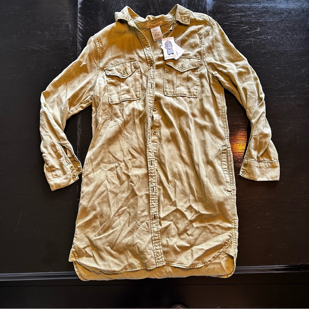 NWT Philosophy Medium Olive Green Shirt Button Down Long Length Modest Tunic